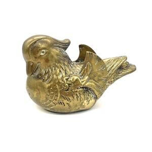 Vintage Brass Woodland Duck Figurine Bird Partridge Quail Paperweight 5.75”